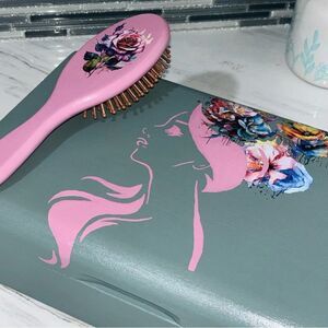 Handpainted Upcycled Wood Box and Hair Brush Set
